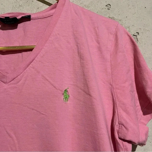 Ralph Lauren Sport Shirt Womens L Pink V Neck Short Sleeve Pony Preppy Golf - Picture 4 of 6